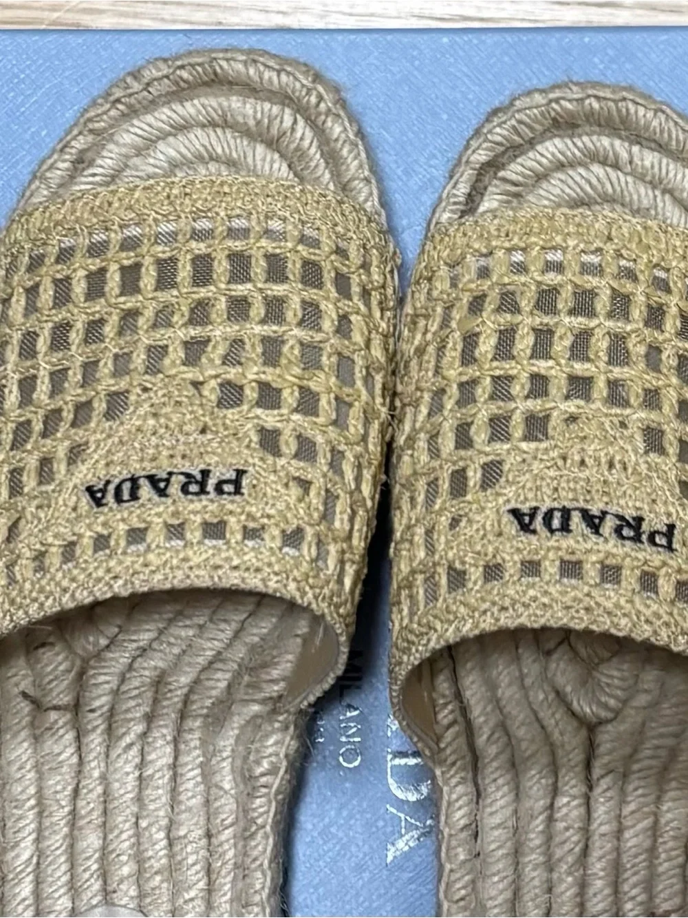 Prada Rama Woven Espadrille Slide Sandals
